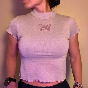 Lily Bleu Shimmery Y2K Butterfly Crop Top Baby Tee